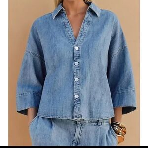 Women's Light Blue Denim Button-Down Shirt - Classic Collar